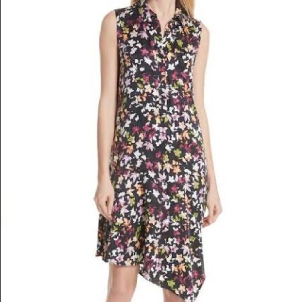 Equipment Designer Tira Leaf Asymmetrical Hem Sleeveless Dress